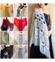 Wedding Shawl Wrap Fringe Big size Triangle Crochet Shawl Bridal Ivory bridesmaid Mohair Shawl Dark Red Bordo Girlfriend-Gift-for-her-mom