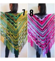 Green Crochet Shawl Wrap Triangle With Fringe Boho Colorful Shawl Rainbow Shawl Bohemian Multicolor Shawl Big Crochet Lace Knitted Shawl