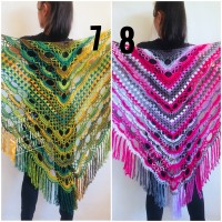 Green Crochet Shawl Wrap Triangle With Fringe Boho Colorful Shawl Rainbow Shawl Bohemian Multicolor Shawl Big Crochet Lace Knitted Shawl