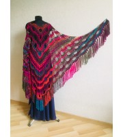 Crochet Multicolor Shawl Wrap Lace Triangle Boho Shawl Colorful Rainbow Shawl Fringe Big Crochet Shawl Hand Knitted Shawl Evening Shawl