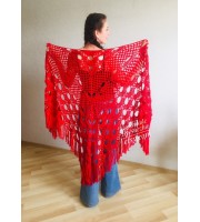 RED Crochet Shawl Triangle Fringe Wrap Hand Knit Wool Shawl Evening Crochet Wrap Mohair Lace Scarf Shawl Gifts For Wife Mom Festival Shawl