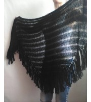 BLACK Crochet Shawl BOHO SHAWL Wraps Knit Wool Lace Mohair Shawl Gifts for Wife Fringe Shawl Bridal Wedding Black Mohair Triangle Scarf