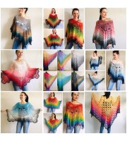 Crochet Poncho Women Boho Shawl Big Size Vintage Rainbow Cotton Boho Fringed Cape Hippie Gift for Her Bohemian Vibrant Colors Boat Neck