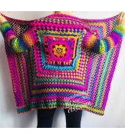 Rainbow Granny Square Crochet CARDIGAN Colourful Sweater Plus Size Boho Gypsy Clothing Vegan Coat Jacket Knit Vest Oversized Transformer