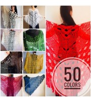 RED Crochet Shawl Fringe SHAWL BLACK Triangle Scarf Boho Shawl Women Evening Shawl Black Floral Scarf Hand Knit Scarf Lace Wool Knit Shawl