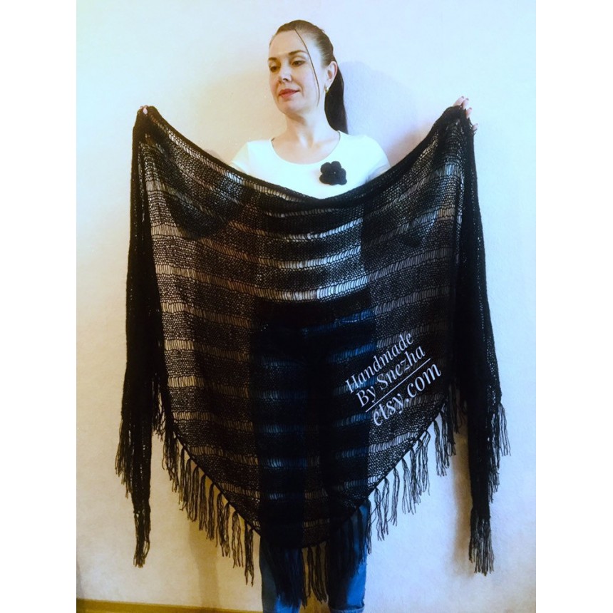 Gothic shawl deals Black wedding shawl Boho fringe shawl for bride Merino wool shawl hand knitted