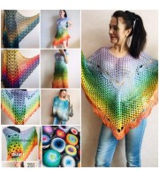 Hand Knit PONCHO Crochet Shawl Big Size Vintage Wraps Granny Square Summer Cover Up Rainbow Cotton Shawl Triangle Wraps Flower Bridesmaid