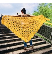 Mustard 50 COLORS Crochet Granny Shawl Large Mohair Triangle Big Size Shawl Fringe Long Handknit Woman Bohemian Festi Hand Knit Wrap