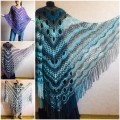 Crochet Shawl Triangle Fringe Big Size Wrap gift brooch Gray Alpaca Long Mohair Woman Bohemian Festi Hand Knit Shawl Black Granny