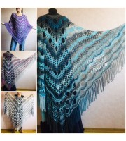 Crochet Shawl Triangle Fringe Big Size Wrap gift brooch Gray Alpaca Long Mohair Woman Bohemian Festi Hand Knit Shawl Black Granny