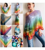 RAINBOW Crochet PONCHO Women Big Size Vintage Shawl Wraps Cotton Plus Size Clothing Granny Square Gay Pride Knit Triangle Bohemian Flower