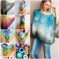 RAINBOW Crochet Poncho Women Shawl Big Size Vintage Wraps Cotton Hand Knit Oversized Clothing Granny Square Pride Shawl Triangle Bohemian