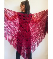 Burgundy crochet bridal shawl and wraps Crocher wool lace shawl angora Mohair wedding triangle shawl with fringe Bohemian Hand Knit Shawl