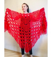 RED Crochet Shawl Fringe SHAWL BLACK Triangle Scarf Boho Shawl Women Evening Shawl Black Floral Scarf Hand Knit Scarf Lace Wool Knit Shawl