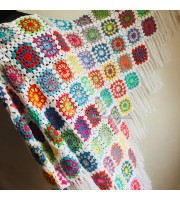 Granny Square Shawl Hand Knit Crochet Shawl Wraps Rainbow Fringe Triangle Cotton Summer Wedding Lace Open Bridesmaid Bohemian Long Shawl