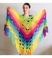 Crochet Shawl Rainbow Wraps Fringe GIFT brooch Mohair Triangular Scarf Colorful Knit Wool Multicolor pashmina Shawl Lace Warm Boho Evening