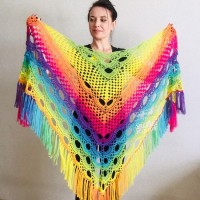 Crochet Shawl Rainbow Wraps Fringe GIFT brooch Mohair Triangular Scarf Colorful Knit Wool Multicolor pashmina Shawl Lace Warm Boho Evening