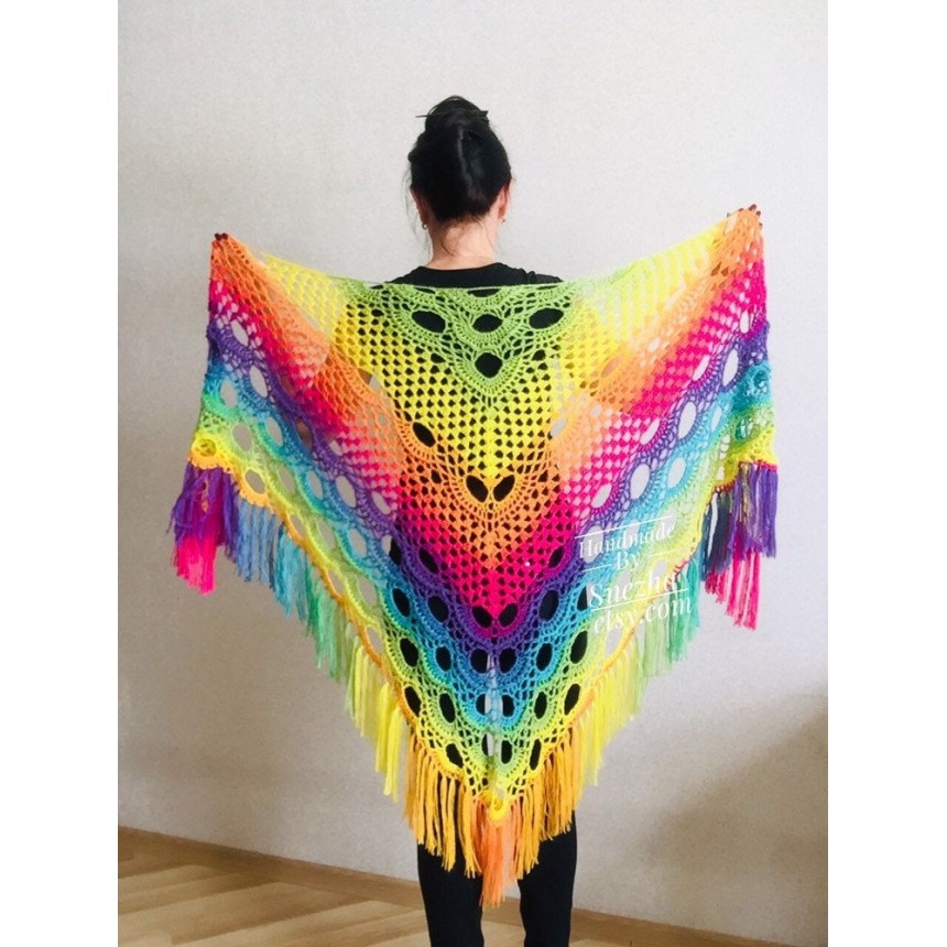 Mixed Rainbow Colored Crocheted order Shawl