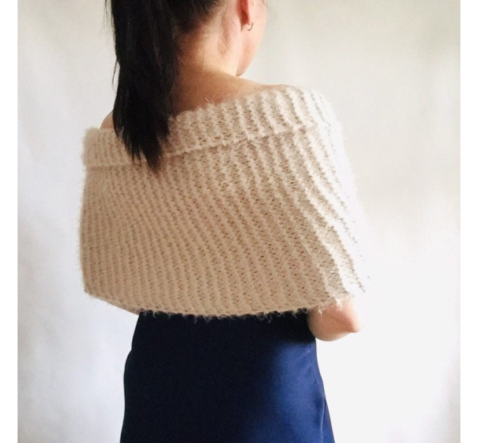 Winter Wedding shawl Bridal Bolero Shrug Ivory gift for her Beige knit wrap Red bridesmaid Cape White cover up Gray Fuzzy Capelet Royal Blue