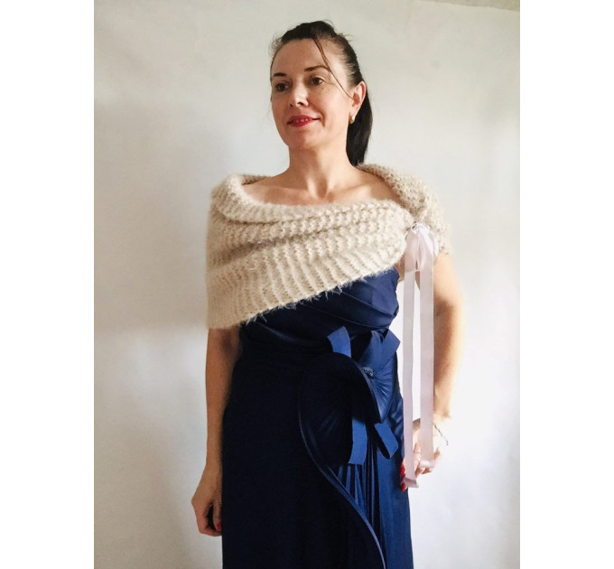Winter Wedding shawl Bridal Bolero Shrug Ivory gift for her Beige knit wrap Red bridesmaid Cape White cover up Gray Fuzzy Capelet Royal Blue