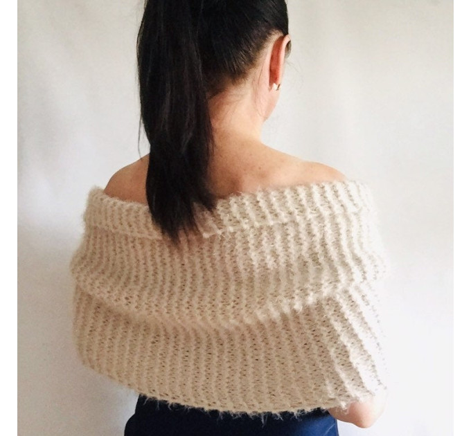 Winter Wedding shawl Bridal Bolero Shrug Ivory gift for her Beige knit wrap Red bridesmaid Cape White cover up Gray Fuzzy Capelet Royal Blue