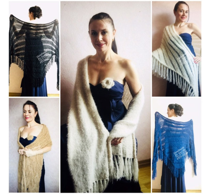 Winter Wedding shawl Bridal Bolero Shrug Ivory gift for her Beige knit wrap Red bridesmaid Cape White cover up Gray Fuzzy Capelet Royal Blue