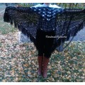 Black Shawl Crochet Mohair Wraps Triangle Fringe Big Size Shawl Hand knit Lace Mohair shawl Gifts for wife Bridal Triangle Bohemian shawl