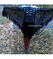 Black Shawl Crochet Mohair Wraps Triangle Fringe Big Size Shawl Hand knit Lace Mohair shawl Gifts for wife Bridal Triangle Bohemian shawl