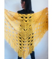 Mustard Crochet Shawl Wraps Triangle Fringe 50 COLORS Granny Shawl Long Handknit Woman Bohemian Festi Hand Knit Large Mohair Oversize Cape