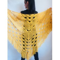 Mustard Crochet Shawl Wraps Triangle Fringe 50 COLORS Granny Shawl Long Handknit Woman Bohemian Festi Hand Knit Large Mohair Oversize Cape