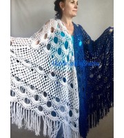 Navy Blue White COTTON Crochet SHAWL Granny Square Bridesmaid Wraps Custom Color Fringe Summer Lace Shawl Hand Knit Triangle Flower Black