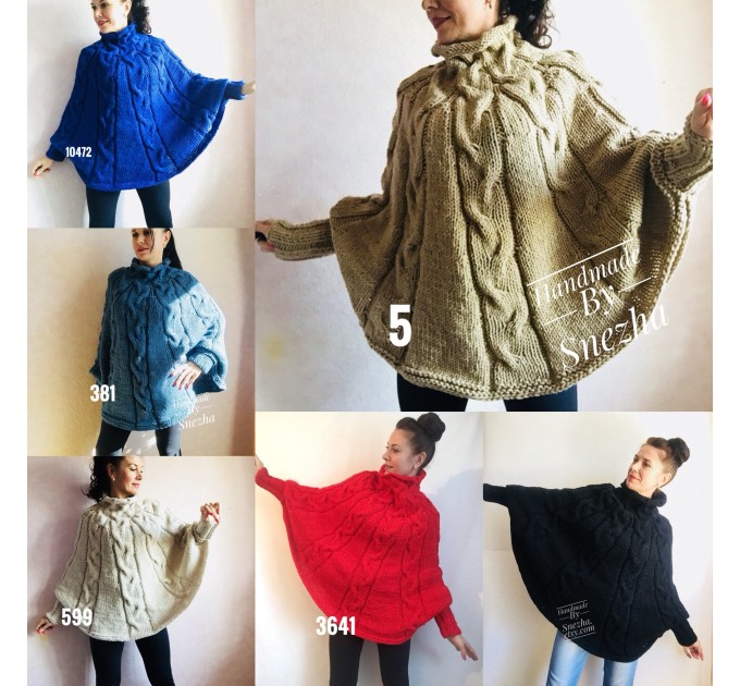  Knit Poncho Sweater Women Plus Size Chunky Wool Crochet Poncho Alpaca Loose Cable Hand Knit Oversized Cape Coat Black Red White Winter  Poncho  4