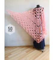 Pink Prayer shawl pin, White custom colours handwoven shawl Bridal crochet wrap Hand knit fringe triangle bridesmaid shawl, Made to order