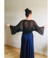 Bolero Shrug Black Lace Hand Knit Summer Plus Size Jacket Blue Mohair Bridal Bolero with Sleeves Knit Cardigan Bridesmaid Short Sleeve Shrug