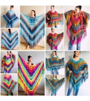 Crochet Shawl Poncho Women Plus Size Festival Pride Vegan Clothing Fringe, Rainbow Hippie Hand Knit Gypsy Shawl Multicolor Large3XL 2XL BLUE