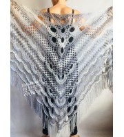 Gray Crochet Shawl Triangle Fringe Big Size Wrap gift brooch Alpaca Long Mohair Woman Bohemian Festi Hand Knit Shawl Black Granny