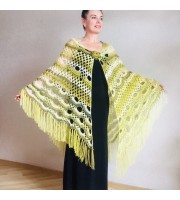 Crochet Shawl Outlander Festival Lace Pashmina Knitted Triangle Scarf Evening Bridal Wraps Olive Green Cape Wool Paisley Women Poncho Fringe