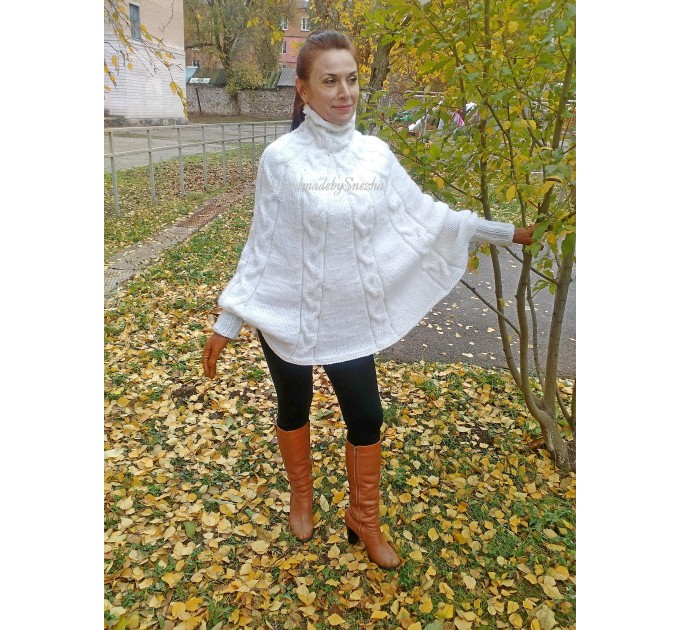 Knit Poncho Sweater Women Plus Size Chunky Wool Crochet Poncho Alpaca Loose Cable  Knit Sweater Oversized