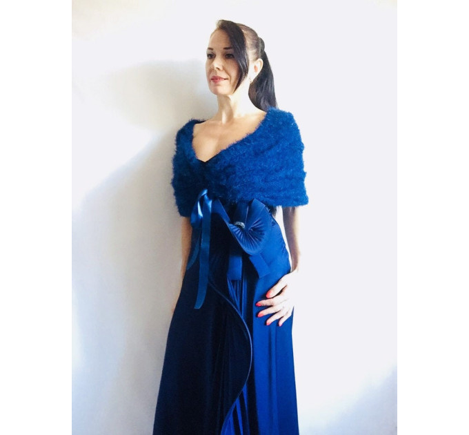 Bridesmaid shawl bridal cover up faux fur wrap bridal capelet wedding jacket knit wedding bolero mohair shrug knitted bolero navy blue