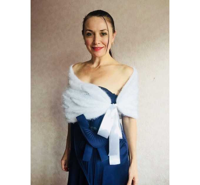 Bridesmaid shawl bridal cover up faux fur wrap bridal capelet wedding jacket knit wedding bolero mohair shrug knitted bolero navy blue