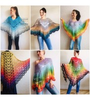 Crochet Poncho Women Cotton Boho Shawl Big Size Vintage Rainbow Knit Cape Hippie Gift for Her Bohemian Vibrant Colors Boat Neck