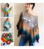 Crochet poncho for women, cotton dress top, hand knit blue wrap, women's vegan poncho gifts for wife, cotton summer poncho Navy blue Rainbov