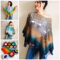 Crochet poncho for women, cotton dress top, hand knit blue wrap, women's vegan poncho gifts for wife, cotton summer poncho Navy blue Rainbov