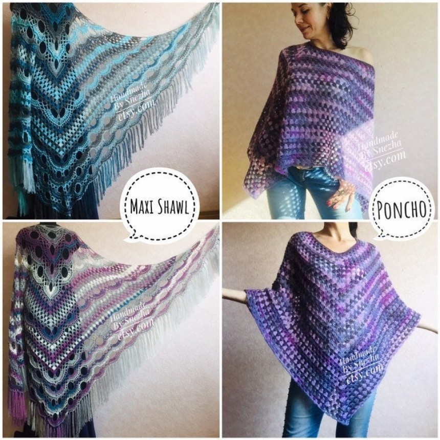 Boho crochet shawl Festival Clothing Woman Poncho, Plus Size Man poncho  Triangle scarf Unisex oversize outlander