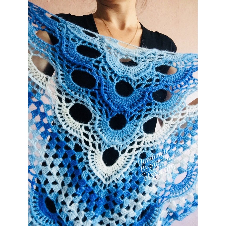 LUCKY BRAND Womens Blue Beaded Textured Crochet Insets Tasseled Tie Long  Sleeve Split Peasant Top XS 