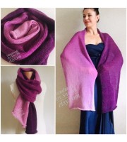 Violet Mohair scarf women, Knitted long striped winter scarf men, Lace Gradient shawl wraps mohair, Floral light oversized scarf rainbow