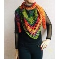 Crochet shawl triangle knit scarf women Burnt Orange Granny square mohair scarf Chunky birthday gift daughter Gift-For-Her Rainbow