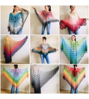 Poncho Women Crochet Shawl Big Size Boho Vintage Rainbow Cotton Knit Cape Hippie Gift for Her Bohemian Vibrant Colors Boat Neck