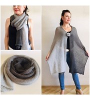 Black Knitted long striped winter scarf Men, scarf women, Mohair Lace Gradient shawl wraps mohair, Floral light oversized scarf Gray