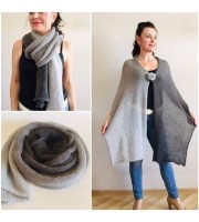 Gray Knitted long striped winter scarf women, scarf Men, Mohair Lace Gradient shawl wraps mohair, Floral light oversized scarf Blue, Beige